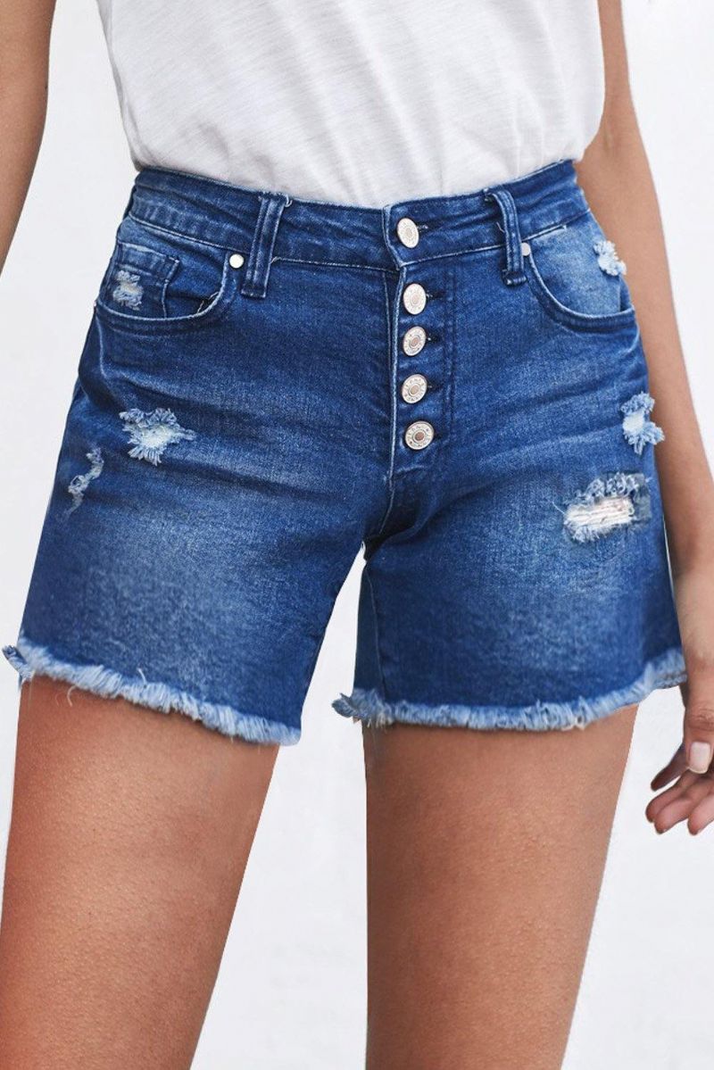 Knäppta Och Slitna Jeansshorts