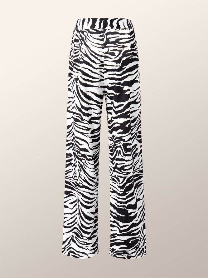 Långa Zebra Wide Leg Regular Fit-Byxor