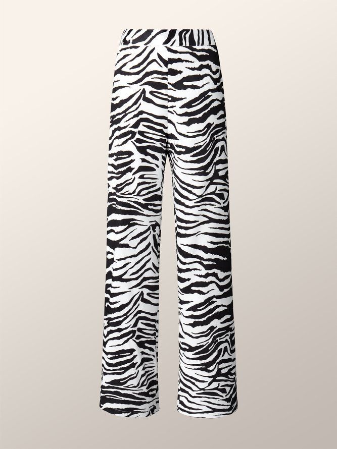 Långa Zebra Wide Leg Regular Fit-Byxor